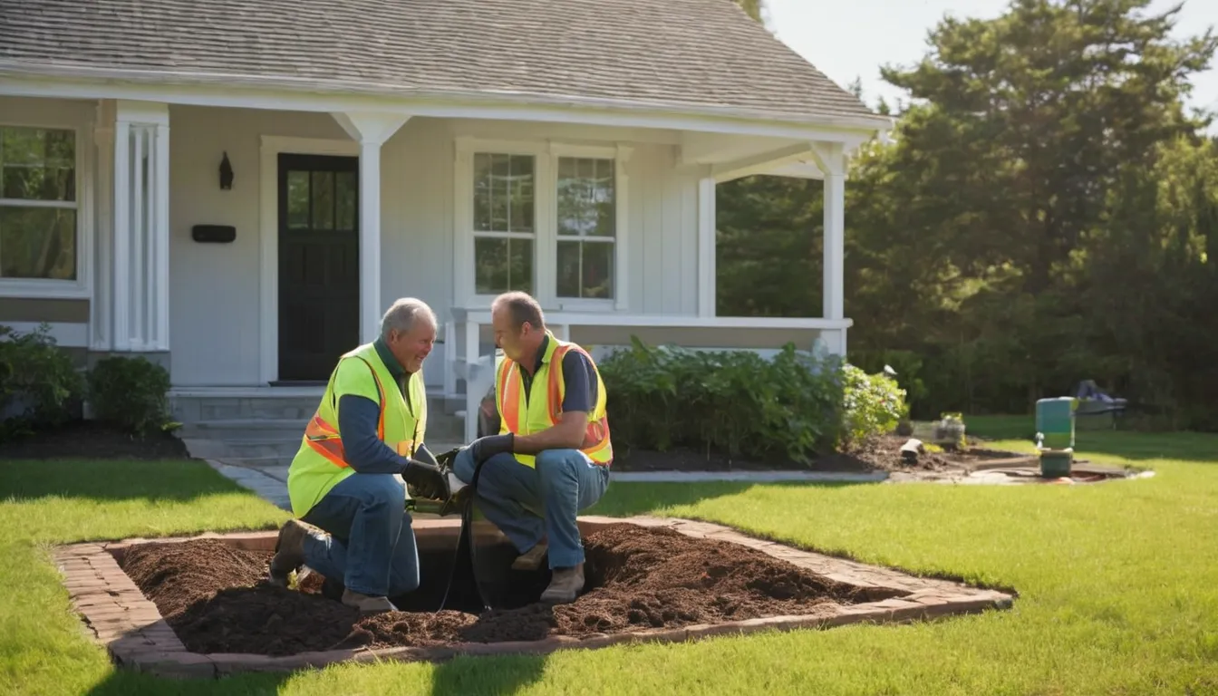 Independent septic provider inspecting a residential septic tank in a yard near Brewster